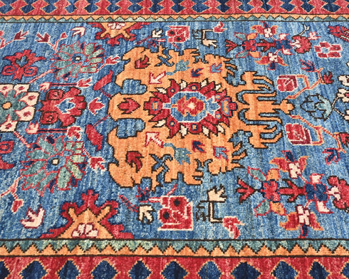 12 Ft Blue Aryana Afghan Hand Knotted Veg Dye Wool Runner Rug